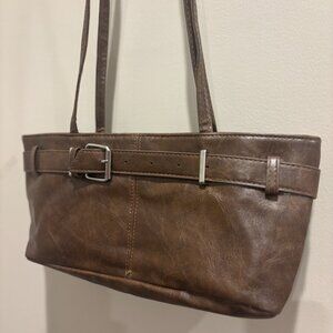 French Baguette Bag, Synthetic handbag with Magnetic Closure Brown Coffee color